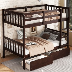 NicBex Twin over Twin Bunk Bed Wooden Bed Frame with 2 Drawers, Ladder and Full Length Guardrail, Space Saving, No Box Spring Required - 1 of 4