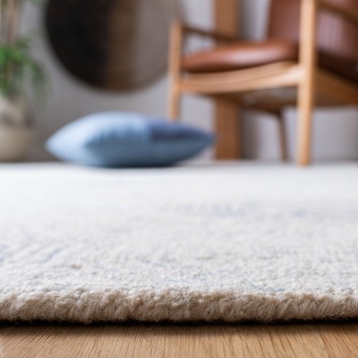 Ivory and Blue Handmade Wool Abstract Square Rug