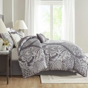 Racxily 7-Piece Cotton Comforter Set,  Damask Design with Embroidered Pillows - 1 of 4