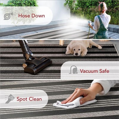 Gray Striped Synthetic 4' x 6' Easy-Care Outdoor Rug