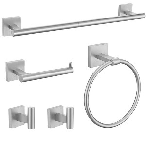 Itopfox 5 Piece Bathroom Hardware Set Brushed Nickel Includes 23.6 Inch Towel Bar Towel Ring Toilet Paper Holder Two Towel Hooks Wall Mounted - 1 of 4