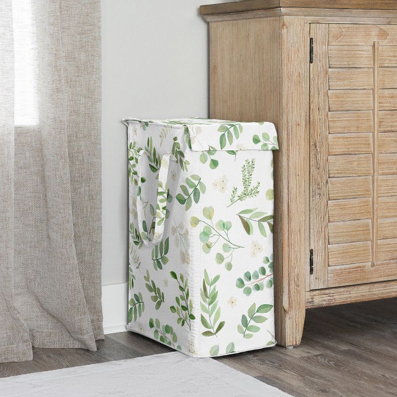 Sweet Jojo Designs Gender Neutral Unisex Foldable Laundry Hamper with Handles Botanical Green and White, 2 of 7