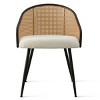 Panipeachy Dining Room Chairs Set of 6, Modern Upholstered Bouclé Armchairs with Woven Back & Black Metal Legs - 4 of 4