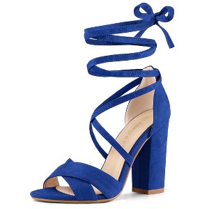 Allegra K Women's Open Toe Crisscross Block Heeled Lace Up Sandals - 1 of 4
