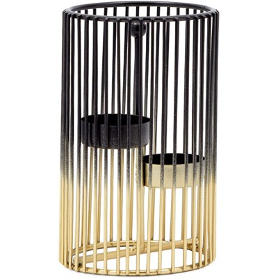 Set of 2 Black and Gold Metal Geometric Candle Holders