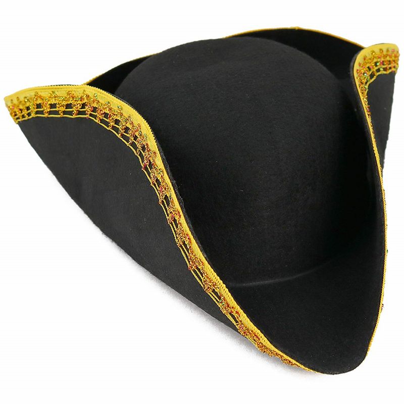 Skeleteen adults Colonial Tricorn Hat Costume Accessory - Black and Gold, 1 of 7