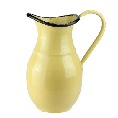 Raz Imports 9” Weathered Rustic Pitcher Vase with Handle - Yellow/Black