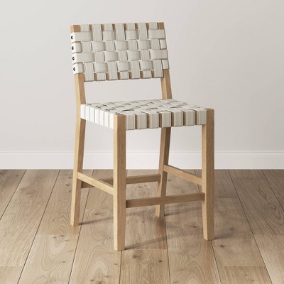 Cohen White Faux Leather and Wood Bar Stool