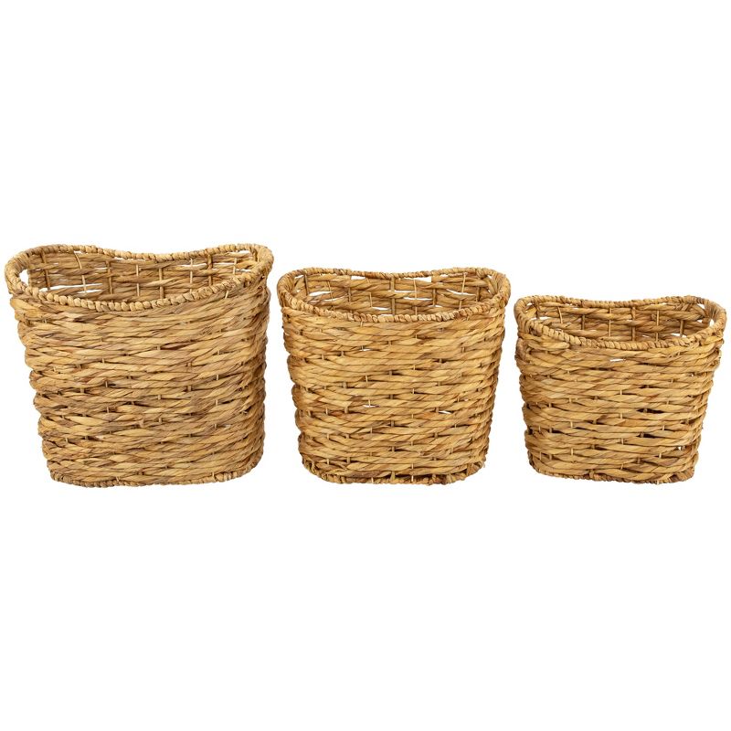 Northlight Set of 3 Oval Braid Weave Water Hyacinth Baskets with Built-in Handles 17.25", 1 of 7