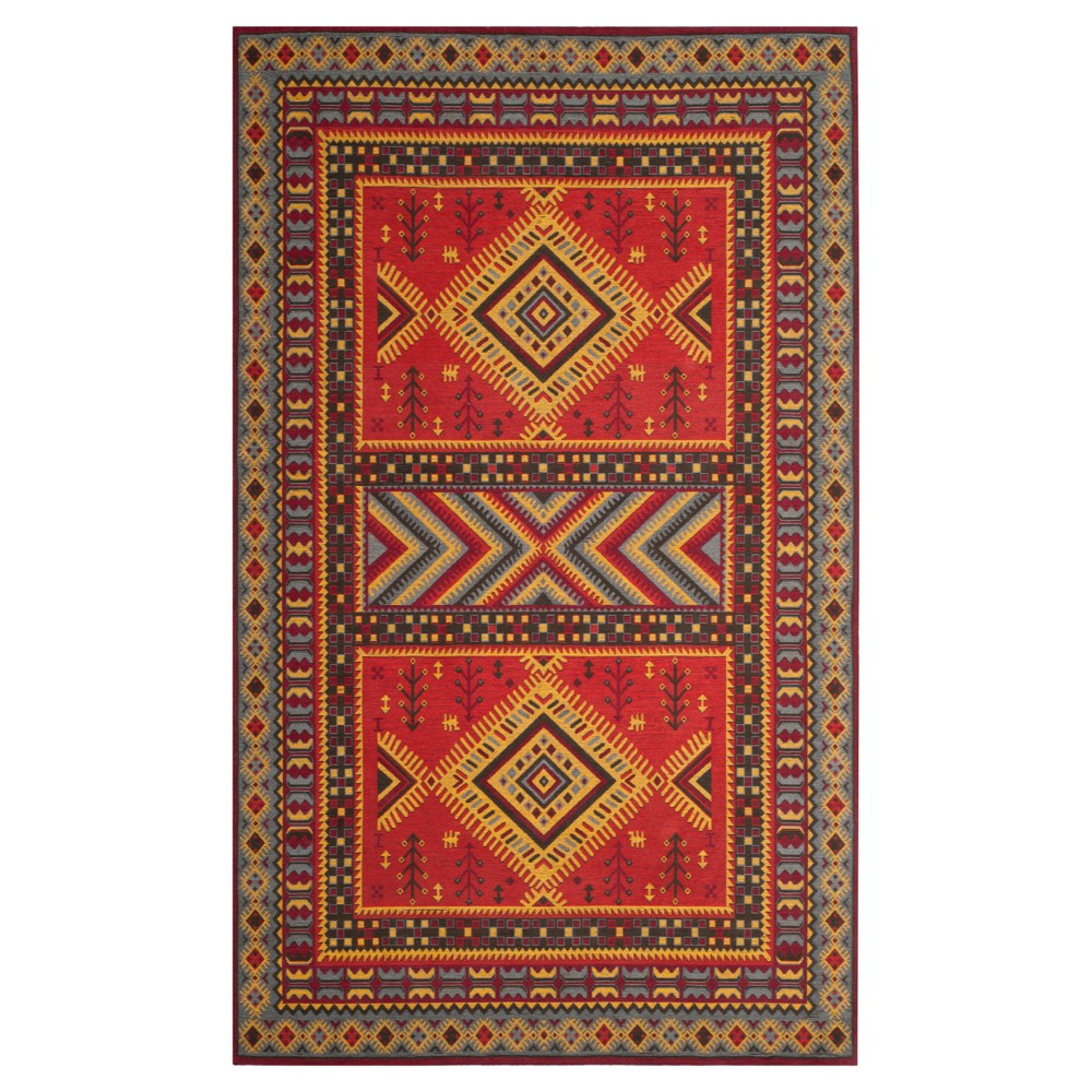 Red/Slate Geometric Design Loomed Area Rug 6'7inx9'2in - Safavieh