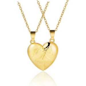 Matching Couple Necklace Set - Engraved Love Heart & Adjustable Chain - Gift for Her/Him - 1 of 3