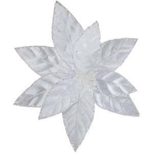 Northlight Glittered Poinsettia Christmas Floral Pick Clip-On Ornament - 10" - Snow White - 1 of 4