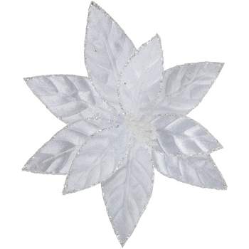 Northlight 10" Snow White Glittered Poinsettia Christmas Floral Pick Clip-On Ornament
