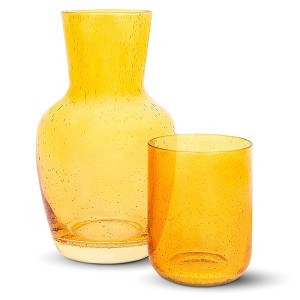Bruno Magli Bubble Carafe 2-Piece Set Drinking Glass Tumbler Doubles as a Lid, Water Pitcher with Matching Cup, Gift Boxed, Amber - 1 of 4