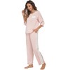 cheibear Womens Satin Sleepwear Lounge with Pants Nightwear 3/4 Sleeves Pajama Set - 3 of 4