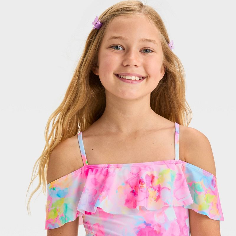 Girls' 'Flower Daydream' Floral Printed One Piece Swimsuit - Cat & Jack™ White/Pink, 3 of 5