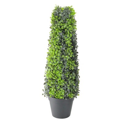 Northlight 25" Green and Black Potted Two-Tone Boxwood Cone Artificial Topiary Tree