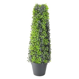 Northlight 25" Green and Black Potted Two-Tone Boxwood Cone Artificial Topiary Tree - 1 of 3