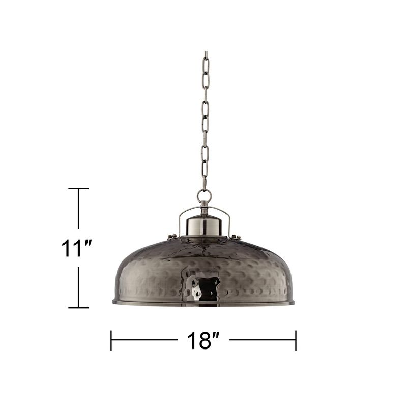 Franklin Iron Works Essex Dyed Nickel Pendant Light 18" Wide Farmhouse Rustic Hammered Dome Shade for Dining Room House Foyer Kitchen Island Entryway, 4 of 9