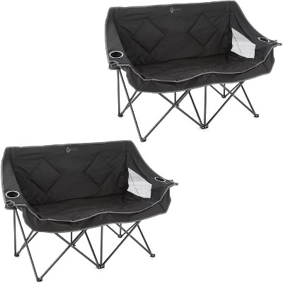 Arrowhead Outdoor Portable Folding Double Duo Camping Chair Loveseat Couch w/ 2 Cup & Wine Glass Holder, Supports up to 500lbs (Charcoal Black)