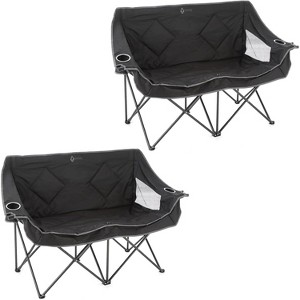 Arrowhead Outdoor Portable Folding Double Duo Camping Chair Loveseat Couch w/ 2 Cup & Wine Glass Holder, Supports up to 500lbs (Charcoal Black) - 1 of 4