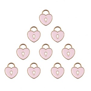 John Bead Sweet & Petite Small Simple Cute Charms Craft Embellishments Heart Locket 11x13mm Pink 10 Pieces - 1 of 4