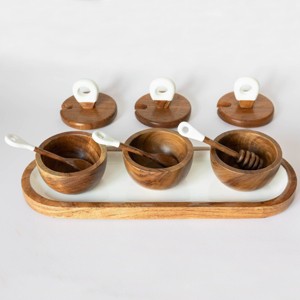 Jeanne Fitz Wood + White Collection Acacia Wood 10pc Dipping Bowls with Charcuterie Utensils - 1 of 3