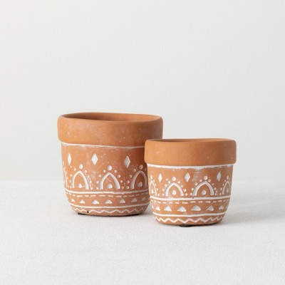 Sullivans Set of 2 Cement Planter Vase 4.5"H & 3.5"H Brown