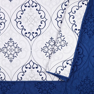 Navy and White Cotton Reversible Full Quilt Set