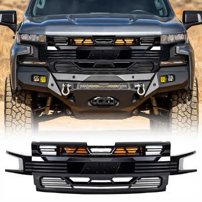 American Modified LED Armor Grille, Amber Lights for 19-21 Chevy Silverado 1500, Glossy Black