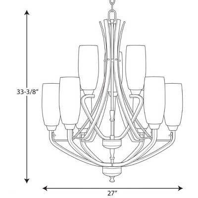Brushed Nickel 9-Light Two-Tier Chandelier with Etched Glass