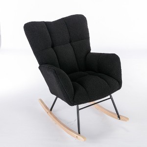 AENKYO 300LB Capacity Soft Teddy Fabric Rocking Chair w/Pocket - Ergonomic Nursery Glider, Solid Wood Base, for Living Room & Bedroom - 1 of 4