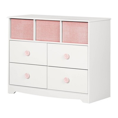 Sweet Piggy 4-Drawer Dresser with Baskets  White and Pink  - South Shore