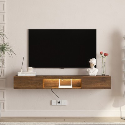 GlasFlength TV Stands and Consoles Floating TV Stand Wall Mounted Modern TV Stand Floating TV Cabinet For Bedroom, Brown, 76.4"*17"*4"