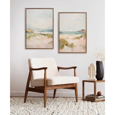Tranquil Landscape Abstract Canvas Wall Art Set with Gold Beaded Frame