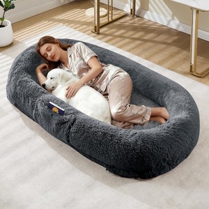Coucheta 65"x41"x12" Human Dog Bed - Faux Fur & Removable Cover with Handle, Side Pocket for Home Office, Available in Colors - 1 of 4
