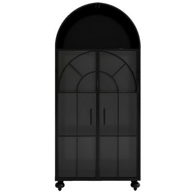 CLIHOME Freestanding Arched Storage Cabinet with Glass Doors, Farmhouse Style Kitchen Pantry, Dining Room Accent Cabinet