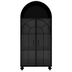 CLIHOME Freestanding Arched Storage Cabinet with Glass Doors, Farmhouse Style Kitchen Pantry, Dining Room Accent Cabinet - 1 of 4
