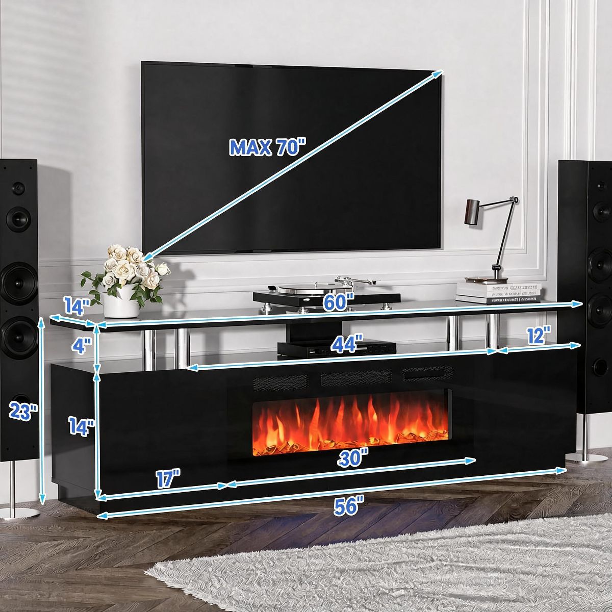 Garvee 80" TV Stand with 36" Elec. Fireplace, 12 Flame, 1500W, for 90" TVs - thumbnail 2
