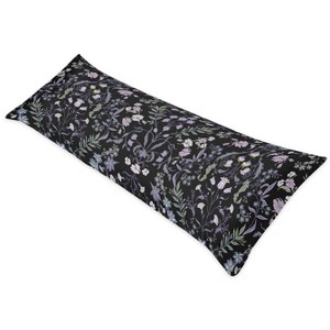 Sweet Jojo Designs Girl Body Pillow Cover Case (Pillow Not Included) 54in.x20in. Boho Floral Wildflower Black and Purple - 1 of 4