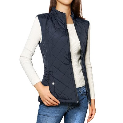 Allegra K Women's Stand Collar Lightweight Gilet Quilted Zip Vest