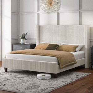 AMERLIFE Upholstered Bed Frame with 50.8" Tall Headboard - 1 of 3
