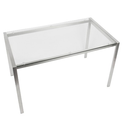 51" Clear Glass and Stainless Steel Rectangular Dining Table