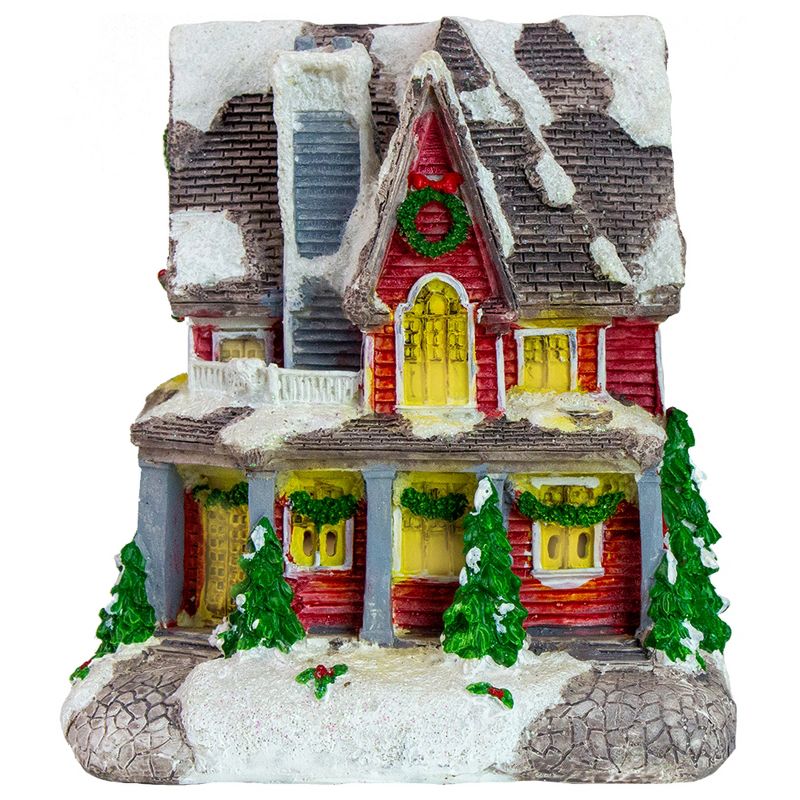 Northlight 5" Red LED Lighted Snowy House Christmas Village Decoration, 1 of 6