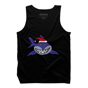 Men's Design By Humans Funny Christmas Shark in Santa Hat By SmileToday Tank Top - 1 of 4