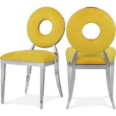Meridian Furniture,Carousel Yellow Velvet Dining Chair, Set of 2
