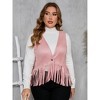 MISSKY Women's Plus Size Studded Fringe Trim Open Front Sleeveless Faux Suede Vest Jacket - 4 of 4