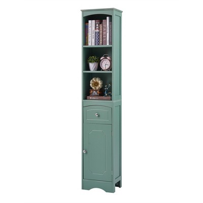 TiramisuBest Tall Bathroom Cabinet, Freestanding Storage Cabinet with Drawer, MDF Board, Adjustable Shelf, Green