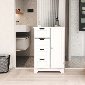 AndMakers 22.5 in. W. x 11.81 in. D x 32.68 in. H White Wood Linen Cabinet with 4 Drawers and 1 Door - 1 of 4