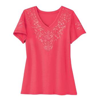 Collections Etc Embroidered V-neck Tee